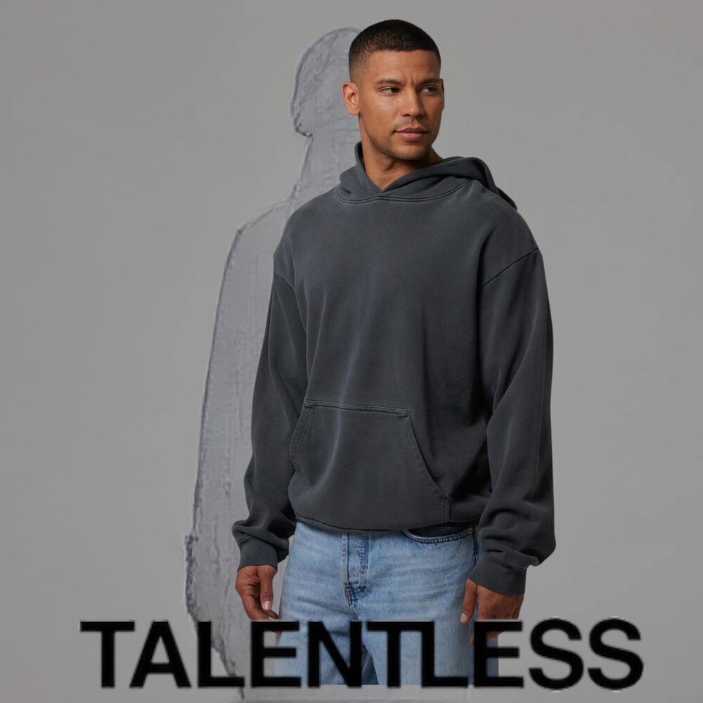 Talentless Washed Charcoal Hoodie Men’s Large 100% Cotton Faded Gray Pullover